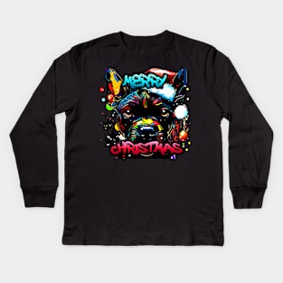 Merry Christmas Pitbull - Christmas Graphic Graffiti Art - Holiday Gift Kids Long Sleeve T-Shirt